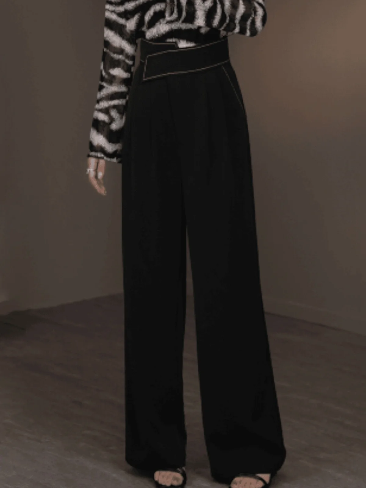 

High Waist Wide Leg Pants Women's Early Autumn Slimming Waist Seal Sle Thin Bla Casual Straight Long Trousers