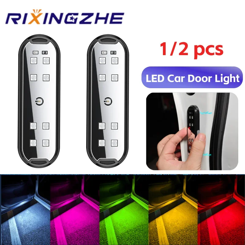 1/2x Car Door Warning Light LED Colorful Anti-Rear-End Light USB Charging Door Opening Safety RGB Turn Signal Parking Light
