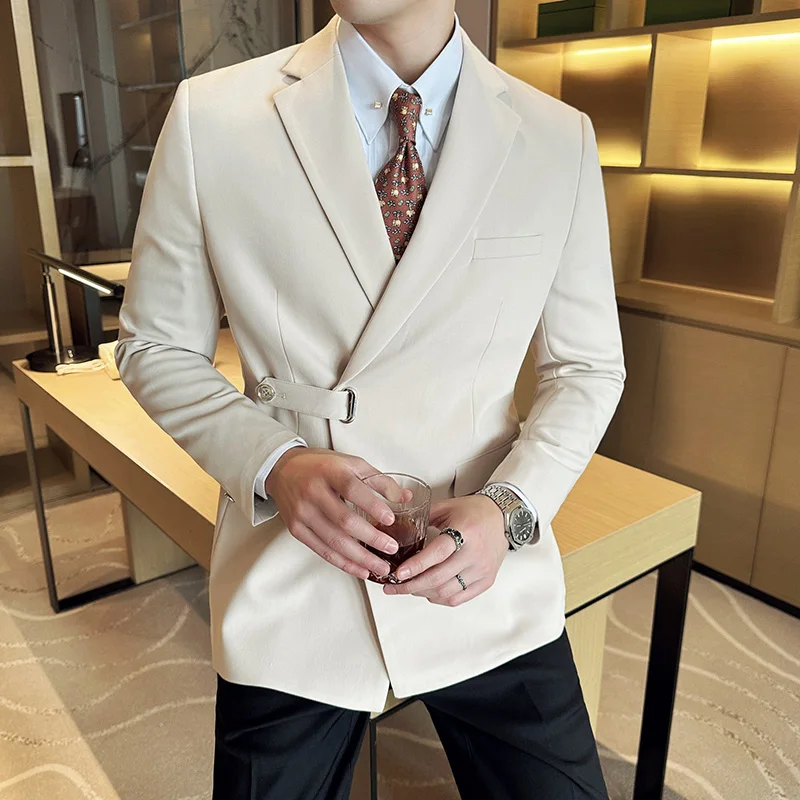 High End Single Button Suit Jacket for Men Solid Color Casual Business Blazer Male Trendy Wedding Groom Banquet Dress Coats 2024