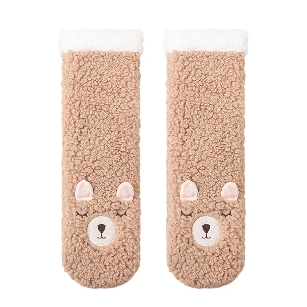 

1pair Creative Funny Fluffy Coral Fleece Socks Thickened 3D Dog Ears Thicken Floor Socks Cartoon Soft Funny Socks For Women