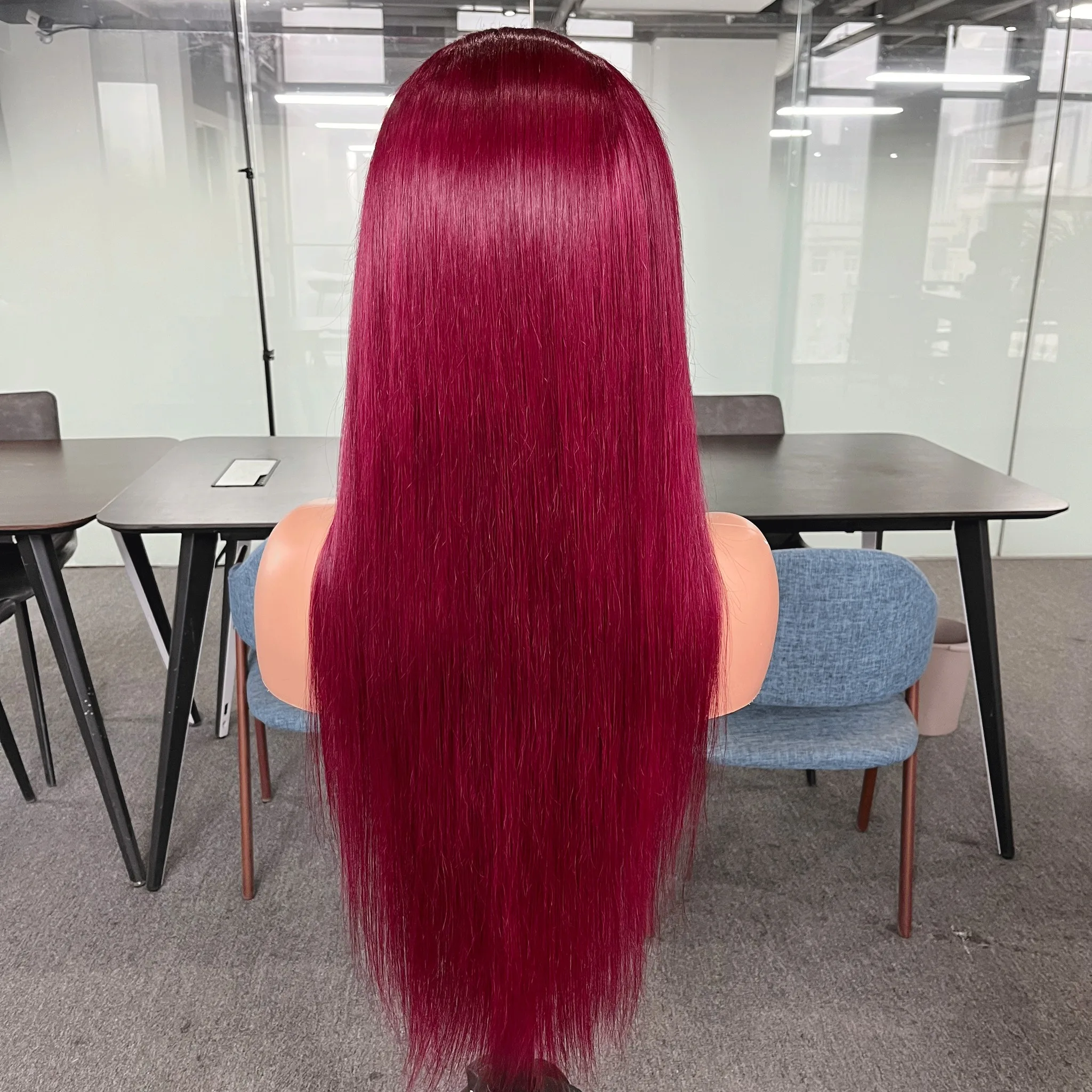 Swupod 200 Density 13x4 HD Transparent Lace Front Wig for Black Women Straight Remy Human Hair Wigs 99J Burgundy Color Glueless