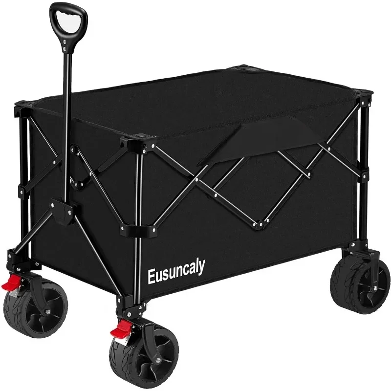 Collapsible Folding Wagon Large Capacity, Heavy Duty Beach Wagon Cart with Big All-Terrain Wheels, Outdoor Utility Wagon