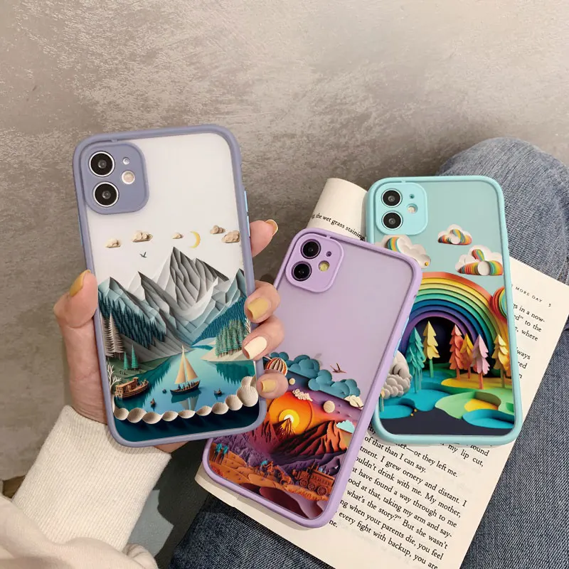 Landscape phone case For iPhone 16 15 14 11 12 13 Pro Max Creative Mountains And Rivers For iPhone XS X XR 7 8 Plus Back Cover