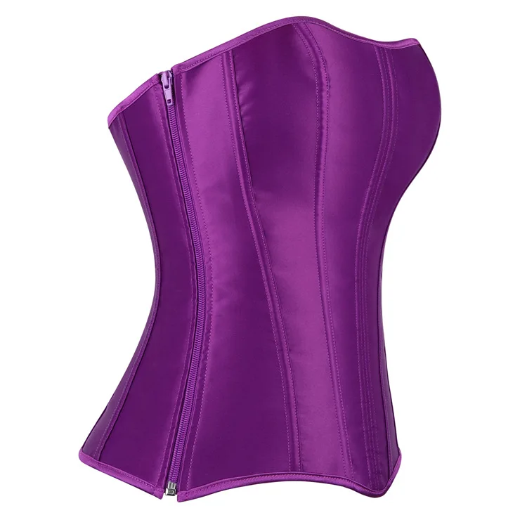 Frauen Vollbrust Korsett Top Schwarz Weiß Satin Einfache Elegante Bustier Gothic Zipper Taille Cincher Shapewear Sexy Korset – Detail 39
