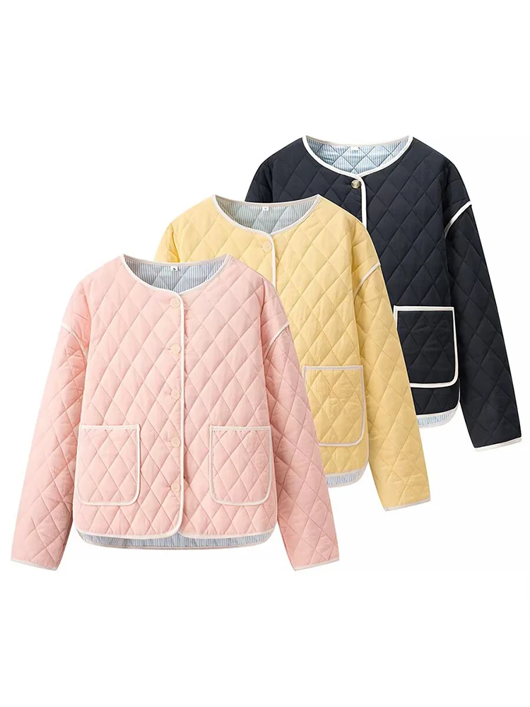 

Новая женская одежда в европейском и американском стиле на осень и зиму, универсальное повседневное простое хлопковое пальто с круглым вырезом и карманами