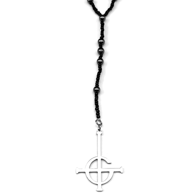 Vintage Ghost BC Nameless Lange Kette Damen Herren Edelstahl Schwarz Ghoul Band Papa Emeritus Symbol Rosenkranz Perlen Kette Schmuck – Detail 7