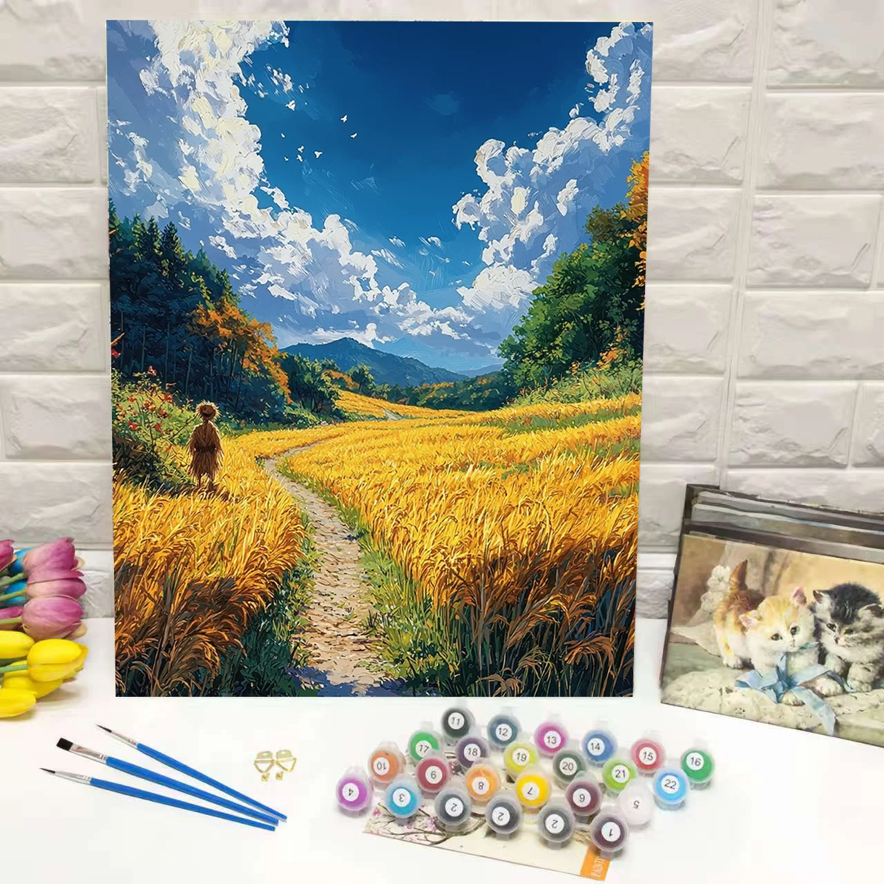 Kit de bricolaje de pintura al óleo Digital de paisaje de arroz arroz: pintura al óleo pintada a mano, juego para colorear Digital sin marco para decoración del hogar