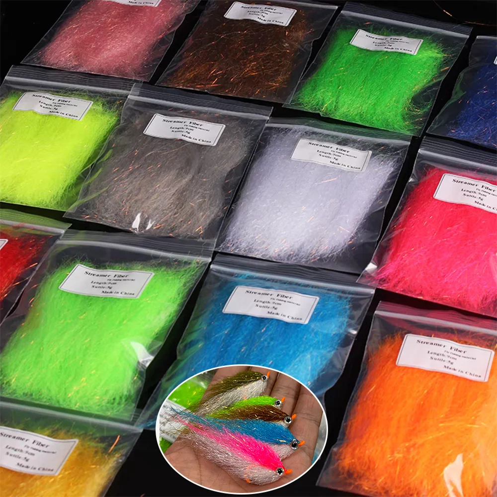 2 paquetes de material de fibra ondulada Slinky Fiber Flash Streamer para atado de moscas, señuelos de pesca para trucha, lubina y lucio