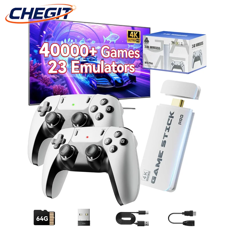 Nouveau 4K TV Game Stick M15 Console de jeu vidéo 64G intégré 3/40000 jeux contrôleur sans fil manette rétro Console de jeu portable