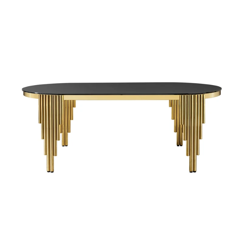 

Light luxury stainless steel dining table High-end restaurant dining Luxury hotel Glass dining