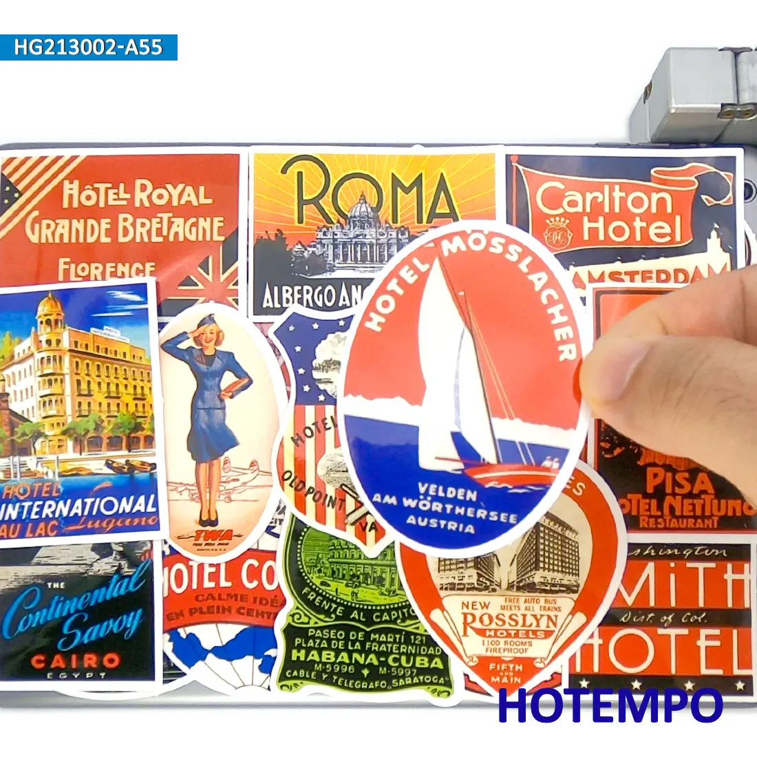 20/30/55Pieces Old Style Hotel Poster Retro Cityscape Travel Stickers for Phone Luggage Skateboard Motorcycle Car Laptop Sticker