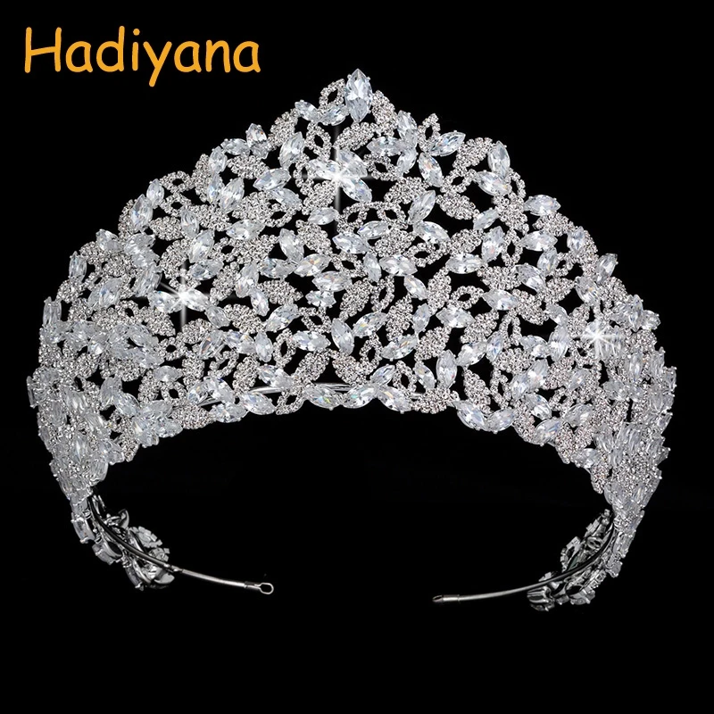 

HADIYANA Bridal Hair Crowns Tiaras Shining Cubic Zirconia Crown BC4435 For Women Bride Pageant Hair Accessories