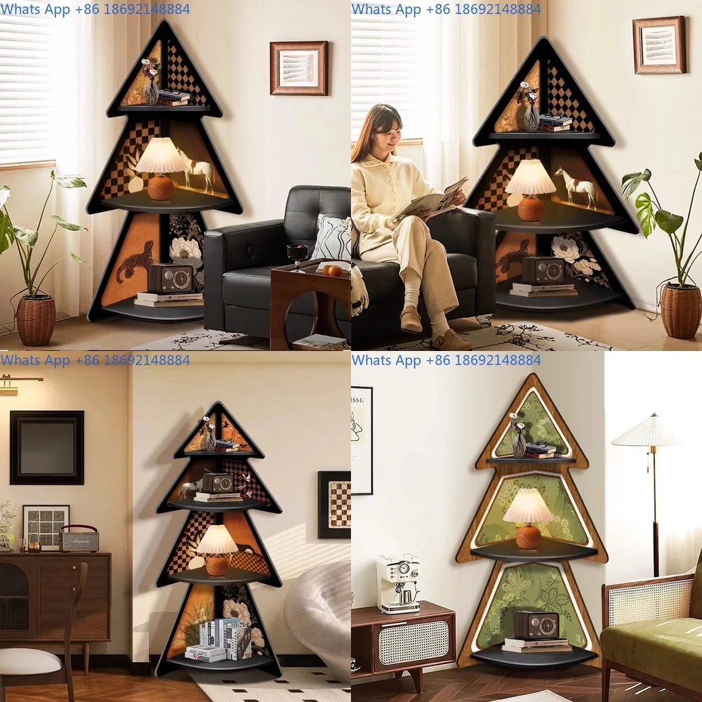 Corner Storage Cabinet for Living Room Bedroom Triangle Display Shelf Vintage Style Floor Decor Shelves for Wall Corner