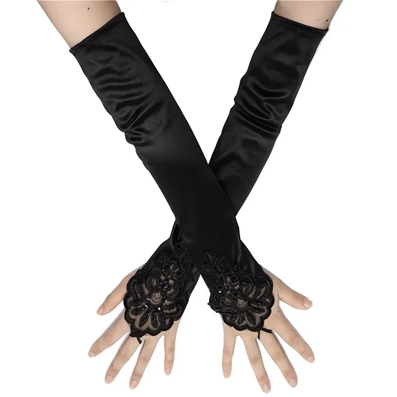 Guanti da dito con gancio da ricamo in pizzo Sexy lungo 43cm guanti da ballo per cena Cosplay con etichetta da donna per feste retrò