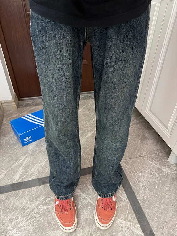 

Deep Blue Slim Fit Men's Jeans Straight Leg Bootcut Pants Autumn OOTD Cleanfit Sle Teenager Casual Wear mid Waist Zipper