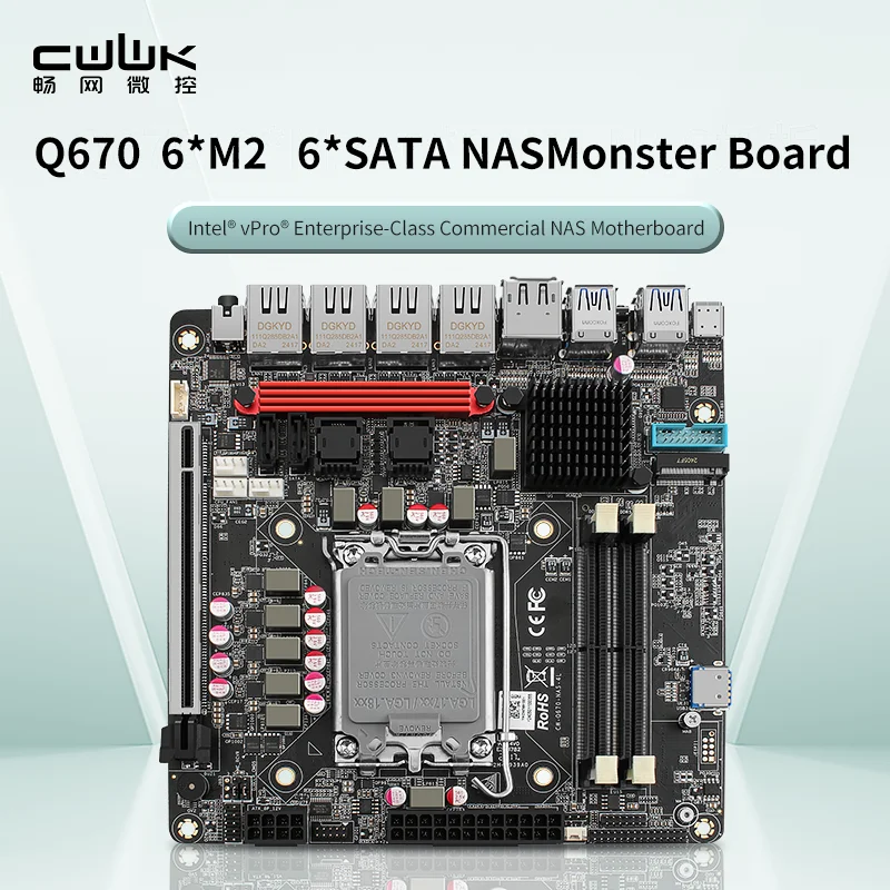 Q670ใหม่4X Intel 2.5G เมนบอร์ด8-Bay NAS สำหรับ Intel 12/13/14 Gen CPU | 3X M.2 NVMe | SATA3.0 8X | HDMI + DP