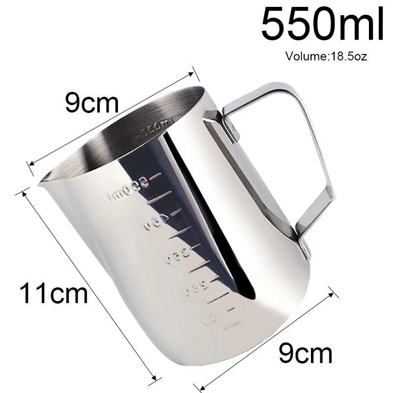 1Pcs 150/350/550ml Espresso Coffee Pull Flower Milk Mugs Cup Pots Handle Stainless Steel Coffee Cup Latte Jug