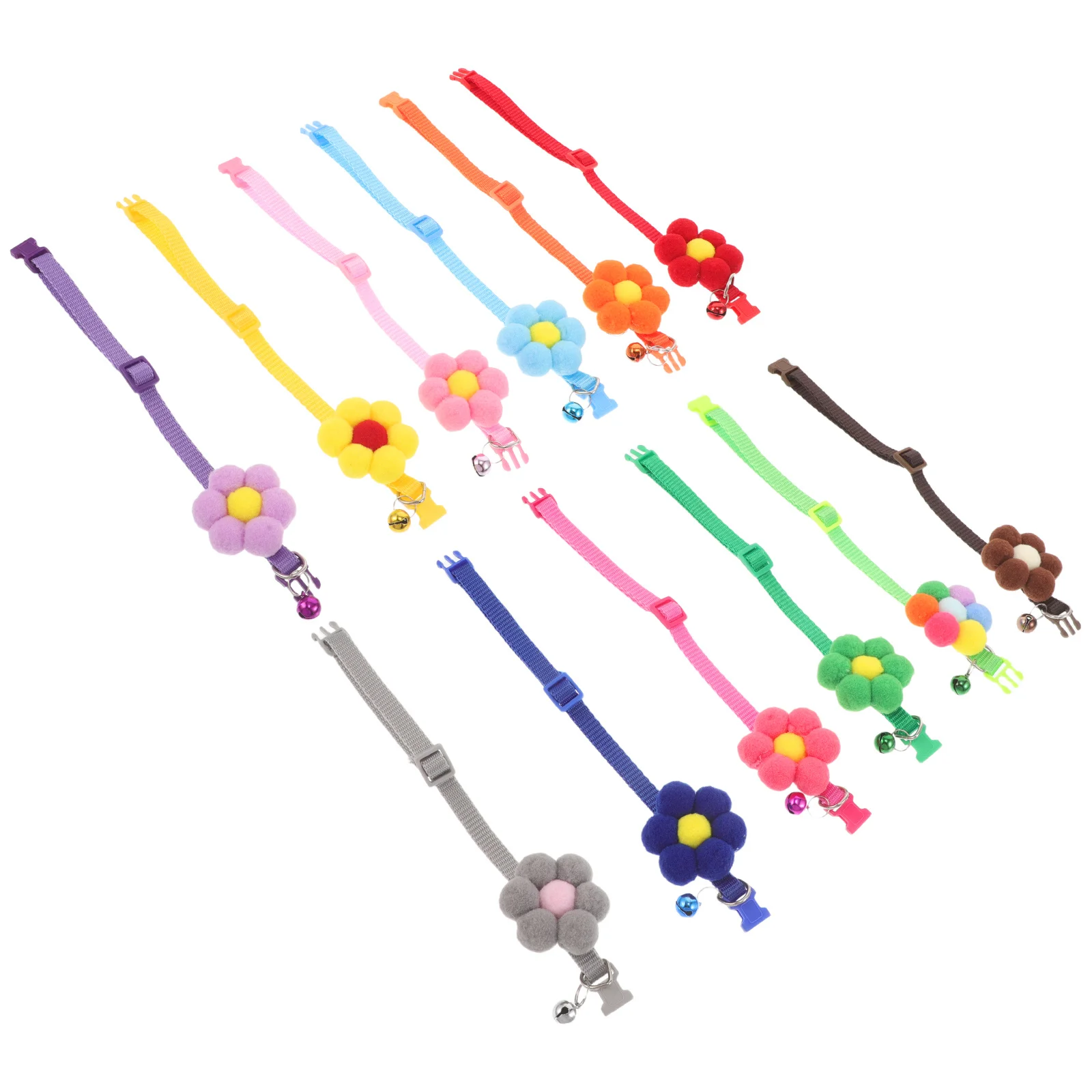 

12Pcs Pet Collar Flower Design Adjustable Comfortable Skin-Friendly Cat Dog Neck Collar Daily Wear Photo Prop Puppy Kitten