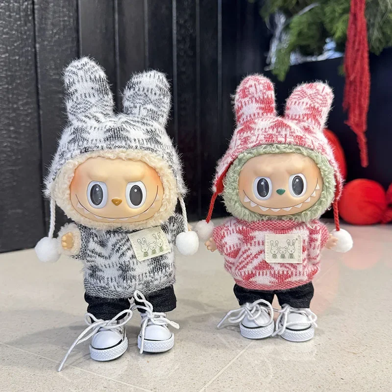 

Жаккардовый свитер, комплект из 2 предметов для брелка с заостренными ушками, милый наряд для сидячих кукол 8-11 см, костюм для одежды с подвеской в сумке