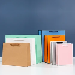 1pc/lot Solid Color Gift Carrying Paper Bags Festive Gift Packaging Clothing Shopping Bag Various Sizes and Colors Available