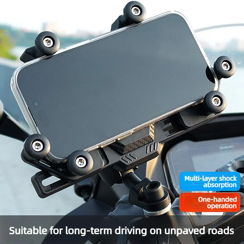 Motorcycle Bike Phone Holder with Shock Absorber Bicycle Handlebar Rearview Mirror Mount for 4.7-7.1 inch Smartphones Shockproof