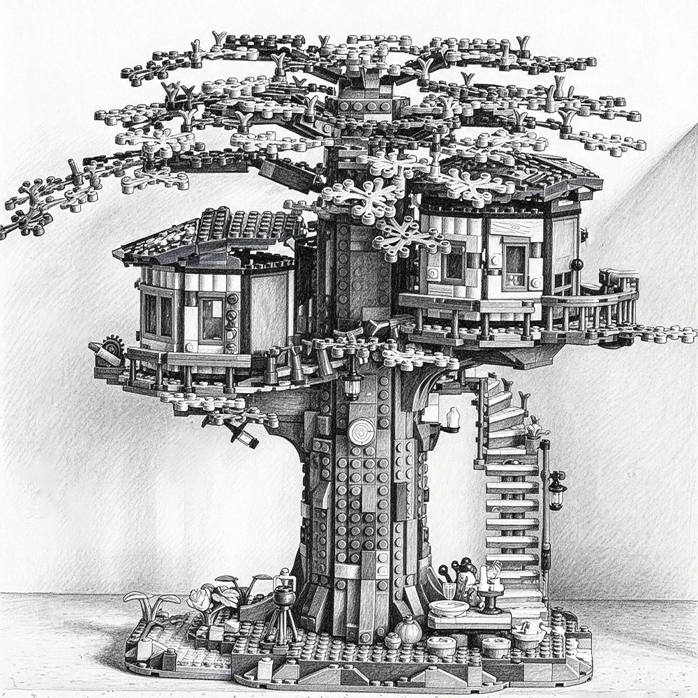 Creative home decoration classic four Seasons tree house 3117pcs model building block set home decoration holiday gift