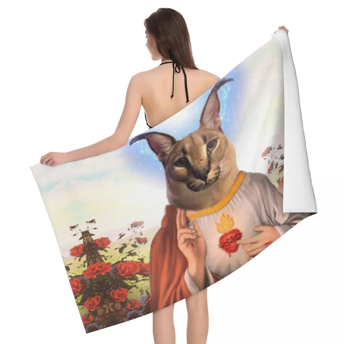 

The Holy Floppa Beach Towel Quick Dry Funny Caracal Cat Soft Linen Microfiber Pool Sauna Towels