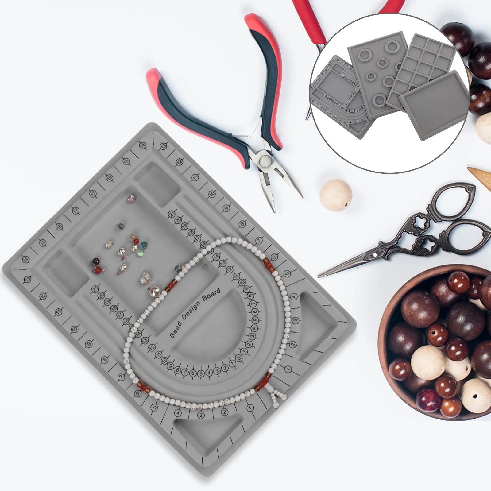 4 Pcs Jewelry Measurement Board Beaded Design Storage Beading Making Mix Grey Plastic