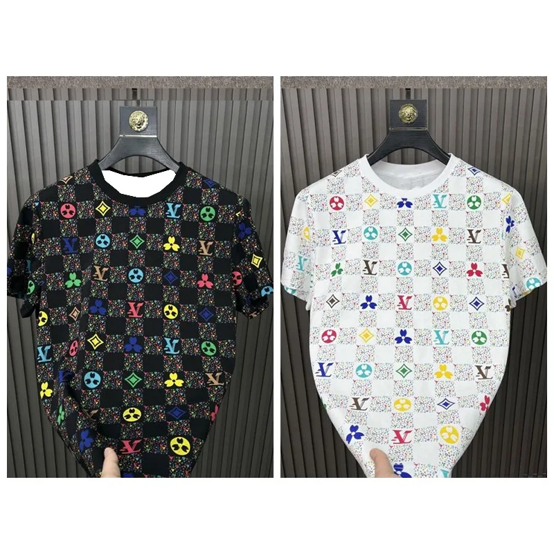 

European Full Print T-shirt Summer Fashion Letters Men and Women 2025 New T-shirt All-match Round Neck Casual Personality Top