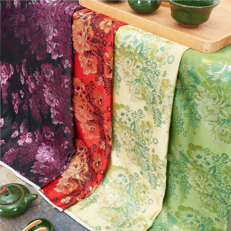 

150cm wide peony brocade fabric imitation three five pillow table handicraft packaging ancient Hanfu cloth