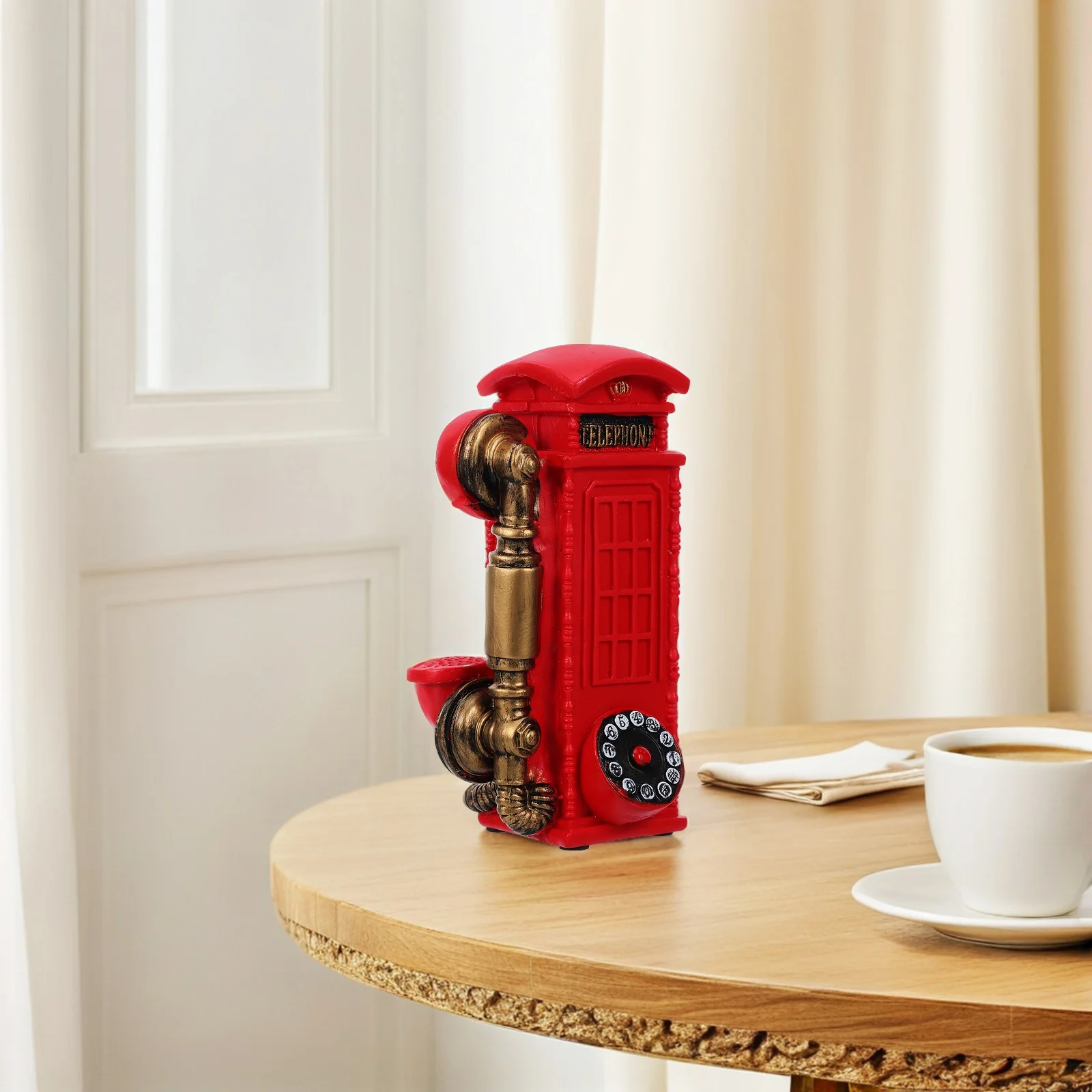 

Vintage Telephone Booth Decoration Resin Retro Rotary Dial Payphone Home Office Decor Classic Style Display for Themed