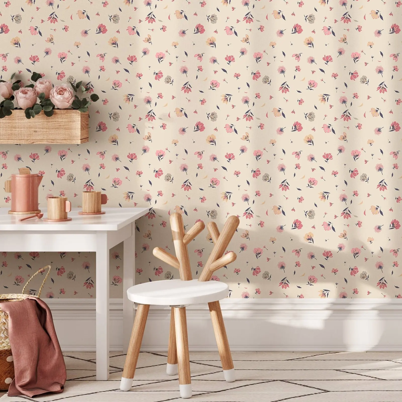 Flower Wallpaper Peel and Stick,Self-adhesive Floral Wall Mural For Home Decoration, Or Regular Un-paste,Customiize Color /Size