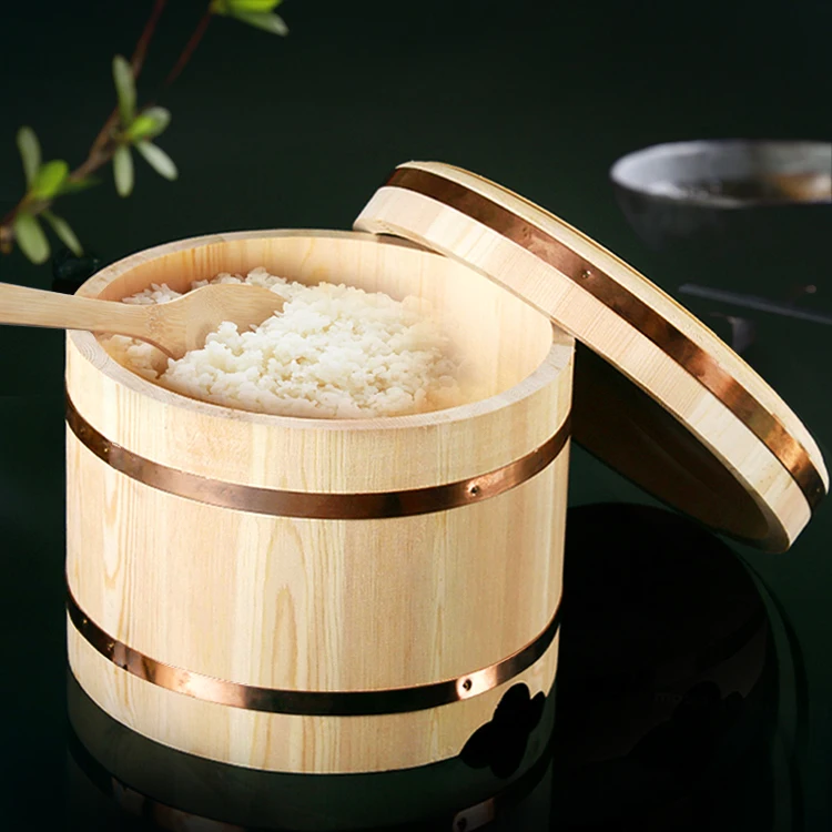 

Korean food Japanese style copper edge basin big bowl basin sashimi sushi shop rice dish wooden mixing rice barrel lid cover