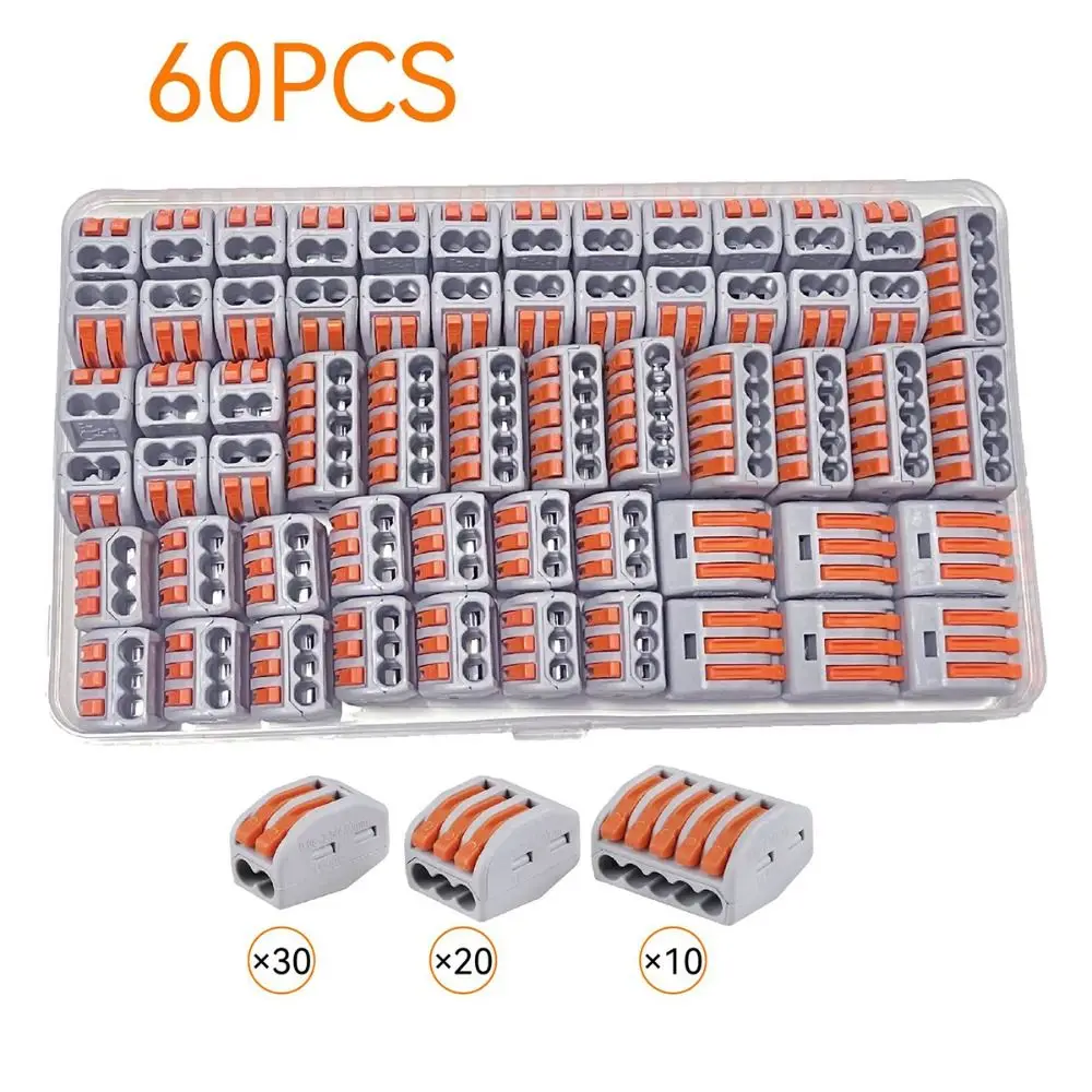 

60PCS High Quality Compact Lever Wire Nuts 28-12 AWG Puch in Lever Wire Connectors Kit Durable Quick Disconnect Wire Connector