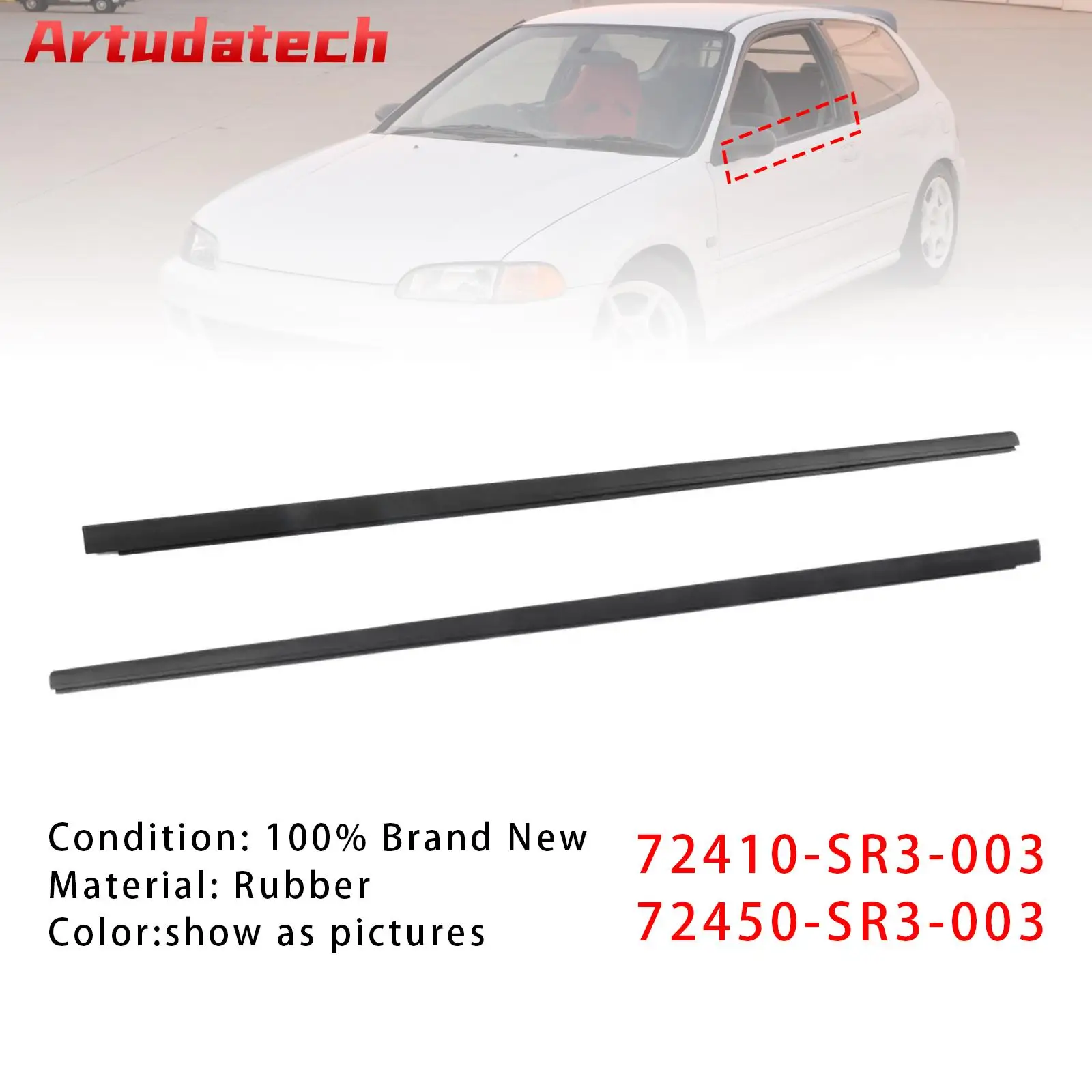 

Artudatech 2PCS L&R Side Door Window Belt Trim Molding For Honda Civic EG6 EG4 3D 1992-1995 Car Accessories