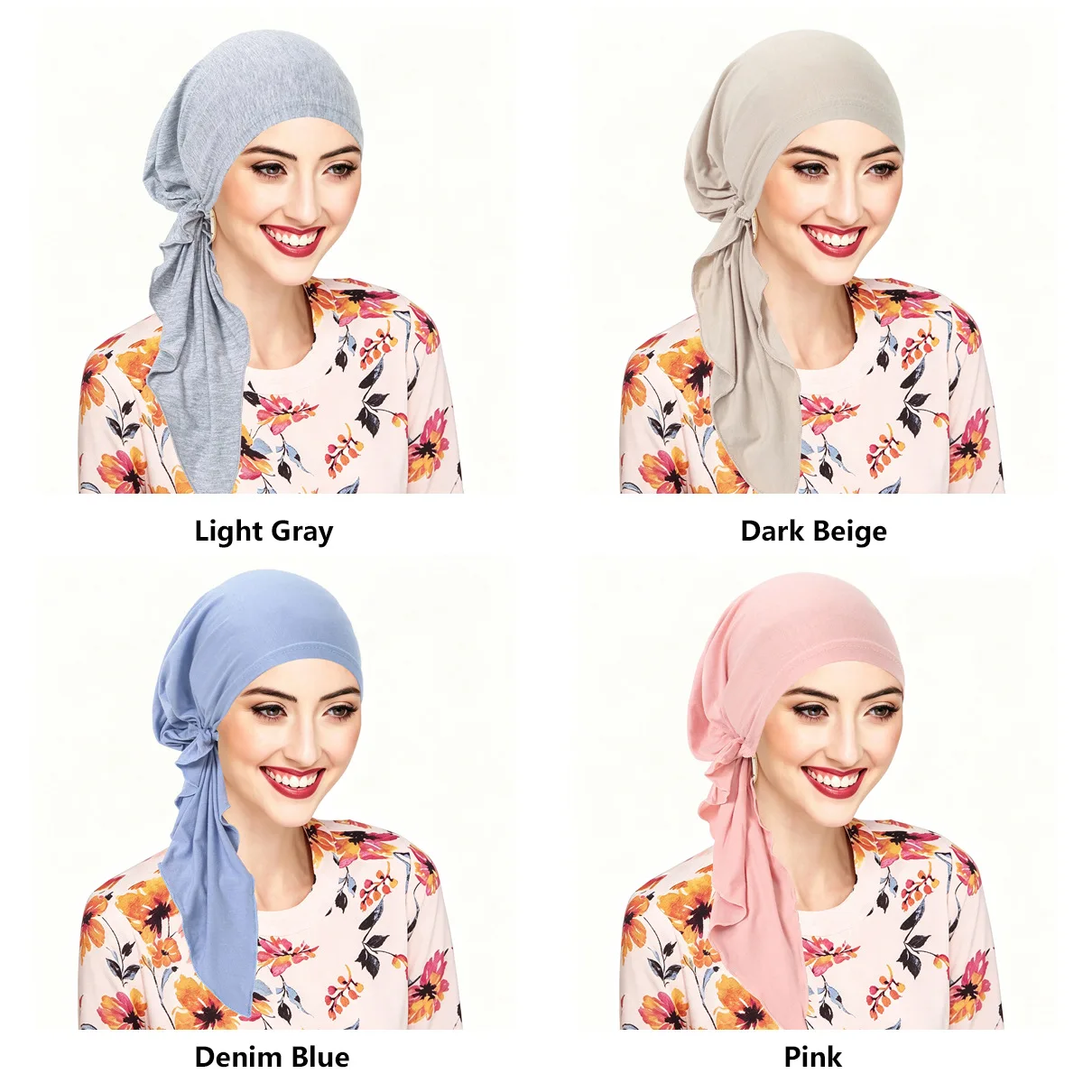 4pcs Instant Hijab Modal Stretch Turban Caps Long Tail Elastic Beanies Hat Bonnet Hair Loss Head Wrap Headscarf Headwear Mujer