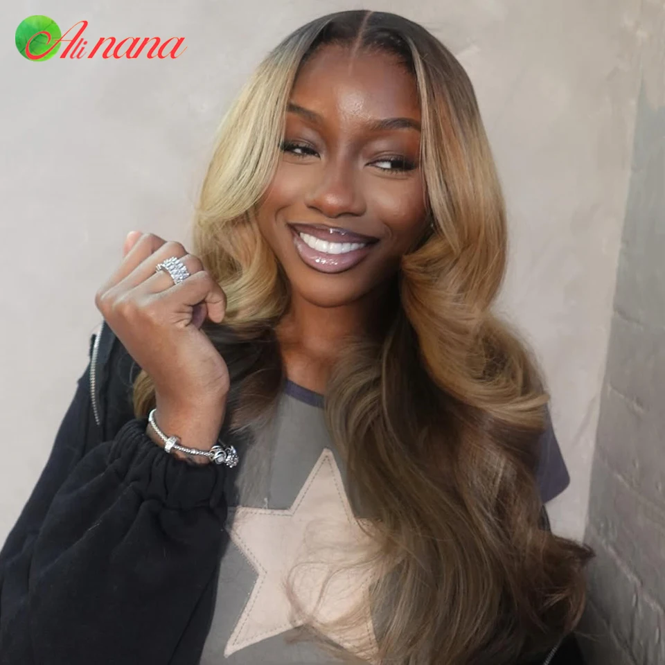 

13x6 HD Lace Frontal Wig Ombre Brown Blonde Colored Body Wave Pre-Plucked 12A Up Grade 5x5 Lace Closure Human Hair Wig For Women