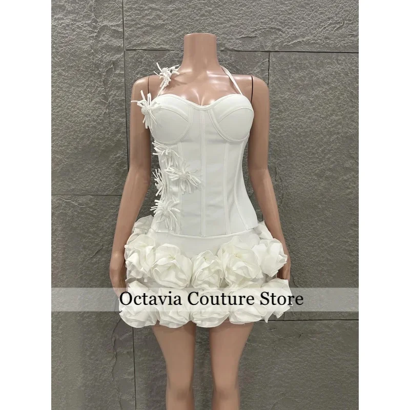 

White Red Color Women Sexy Strapless Full Florlas Bodycon Mini Bandage Dress 2 Pieces Set Celebrate Nightclub Party Birthday