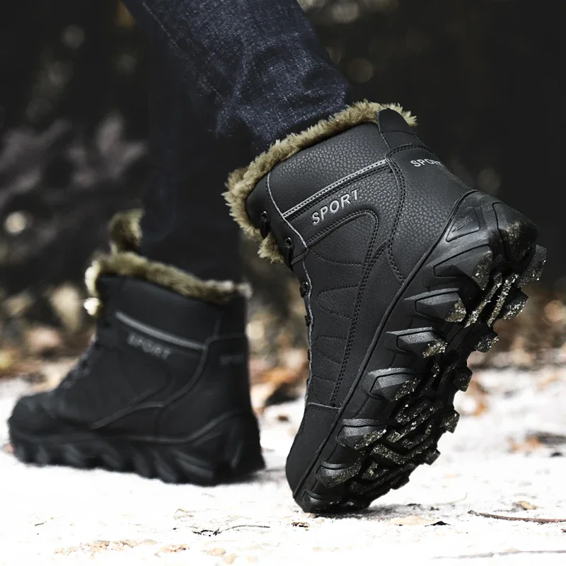 

Men Snow Boots Winter Outdoor Hiking Shoes Sneakers Mid-top Men Boots Keep Warm Short Plush Lace-up Ankle Sport Casual Shoes Men