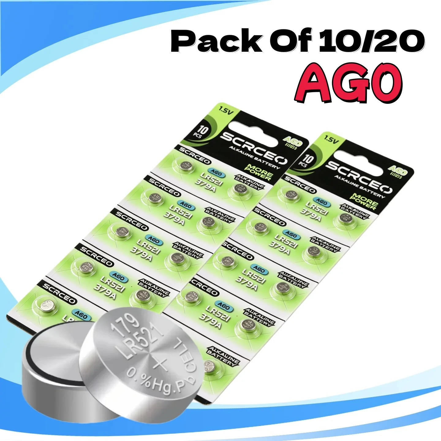 

10-20PCS AG0 Button Batteries High-Capacity 10mAH LR521 SR521SW 379A 379 D379 SR63 1.5V Alkaline Coin Cell Watch Battery
