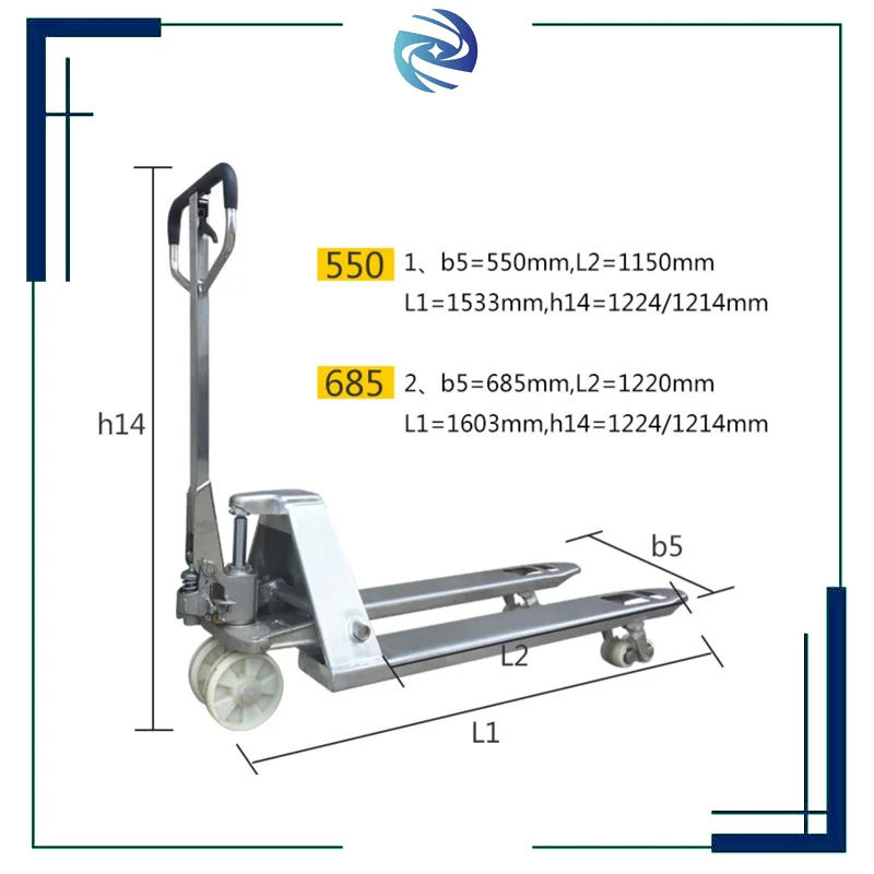New 304 Stainless Steel Hand Pallet Truck With Pu/Nylon Wheel Manual Hydraulic Pump Jack For Cleanroom And Pharmaceutical Use