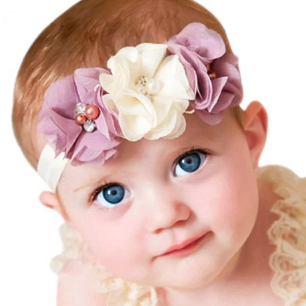 13 Colors Baby Supplies 3 Chiffon Beads Headband Cute Headband Soft and Elastic Girl Baby Newborn Headband Accessories