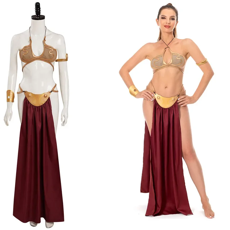 Return Of The Jedi Cosplay Costume Princess Leia Slave Uniform Suit Women Sexy Golden Bikini Set For Halloween Carnival Party