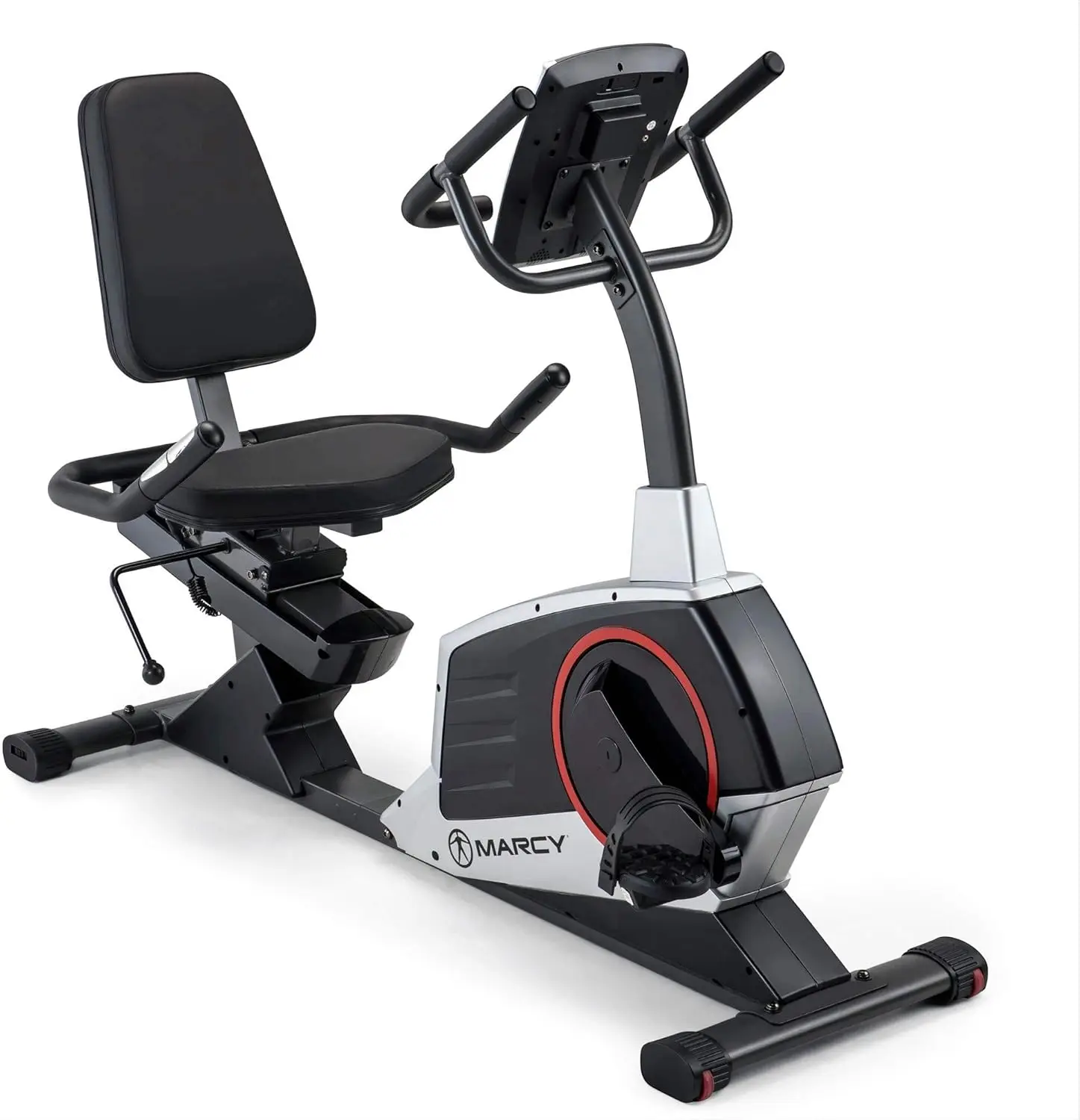 Regenerating Recumbent Exercise Bike with Adjustable Seat, Pulse Monitor and Transport Wheels ME-706