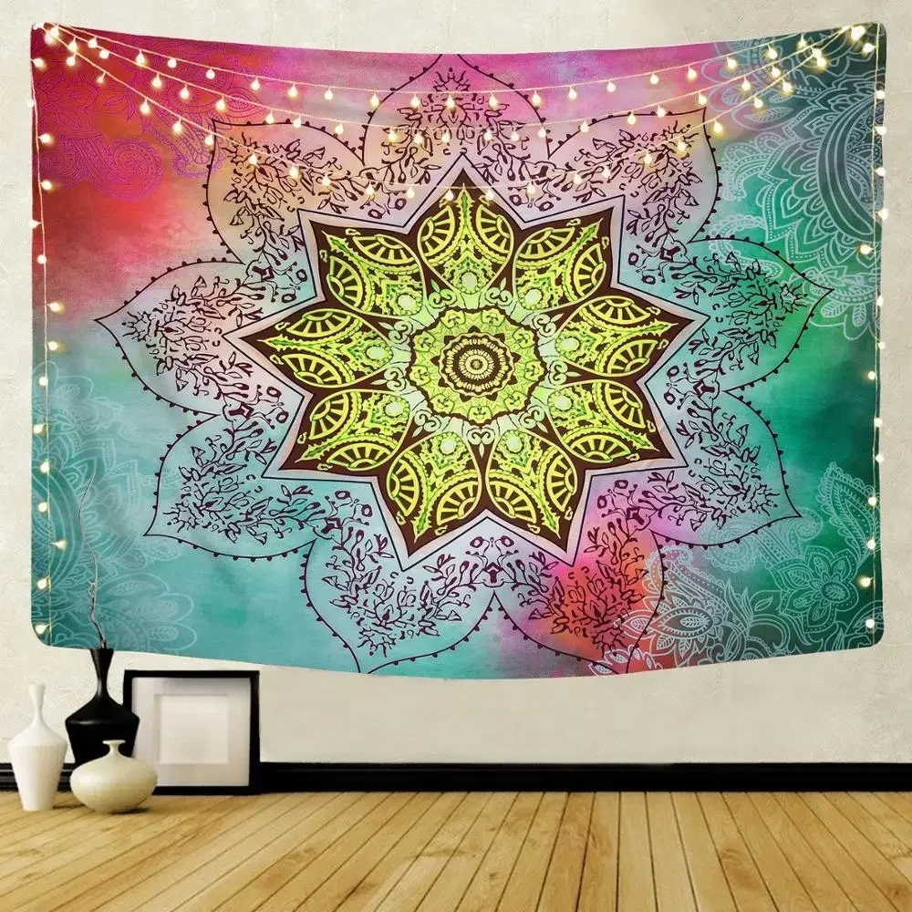 Large Mandala Pattern Indian Tapestry Wall Hanging Decoration Bohemian Beach Towel Polyester Thin Blanket Yoga Shawl Travel Mat