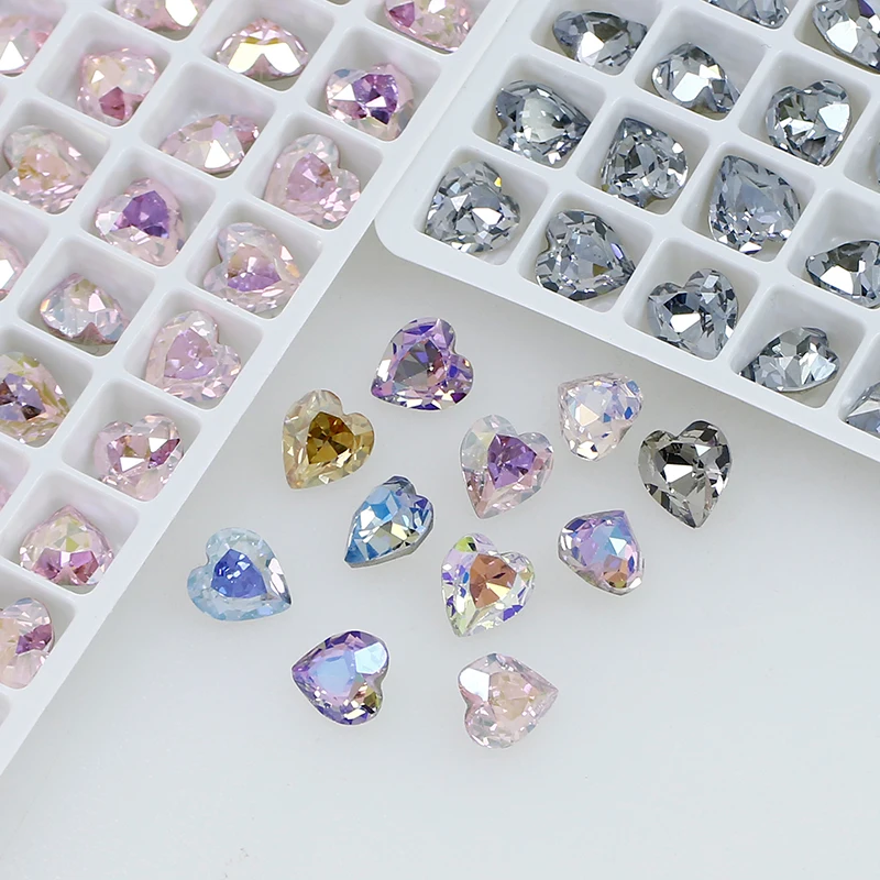 Crystal Fancy Stone for Nail Art, Heart Shape Effect, Glitter Pointback, DIY Jewelry Making, Color K9, 6.5x6mm