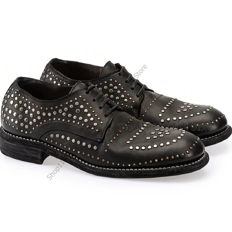 

Metal Rivets Decor Lace Up Men Shoes Fashionable Slip On Men Shoes Novel Handmade Party Feast Banquet Plus Size Men Dress Shoes