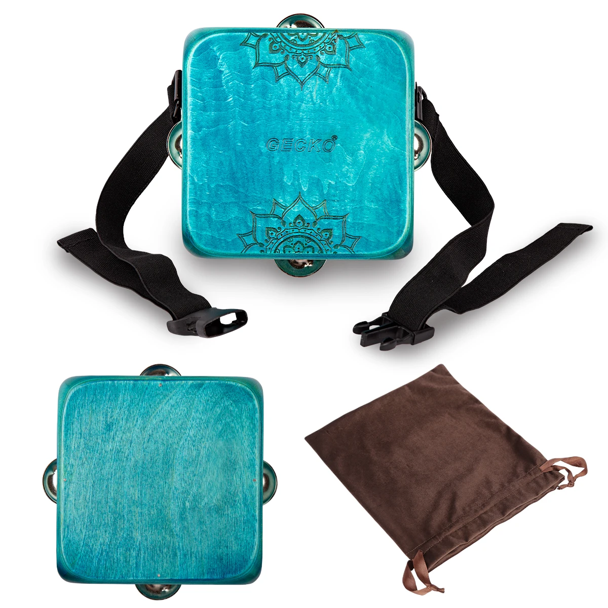 Tambourine Cajon Drum with Jingles, Wearable Strap, Storage Bag, Handheld Percussion Instrument, Portable Cajon for Rhythm Pract