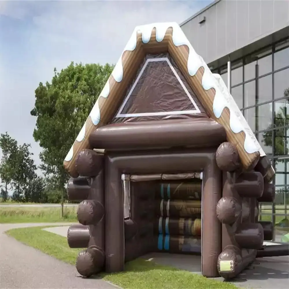 สีน้ําตาล Inflatable Winter House Cabin เต็นท์หลังคาสีขาวกลางแจ้ง Ski Lodge PVC ไอริชผับ Caravan Bar สําหรับงานปาร์ตี้โฆษณา