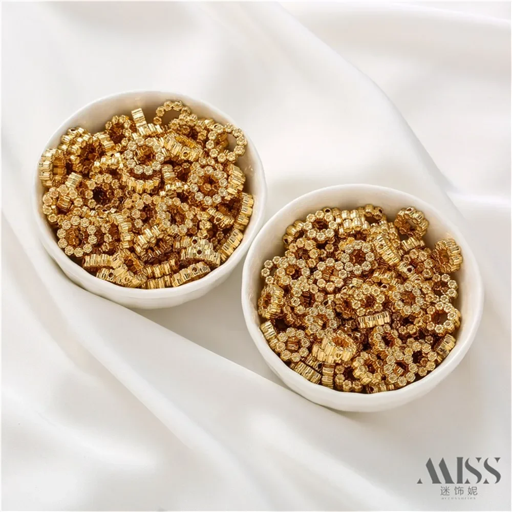 American 14K Gold Bag Strong Color Double-sided Embossed Set Bead Ring Bead Ring DIY Handmade Beaded Bracelet Jewelry Accessorie